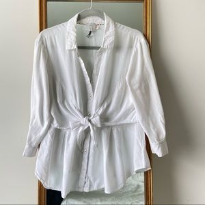 Anthropologie Tie Waist Button Down Blouse
